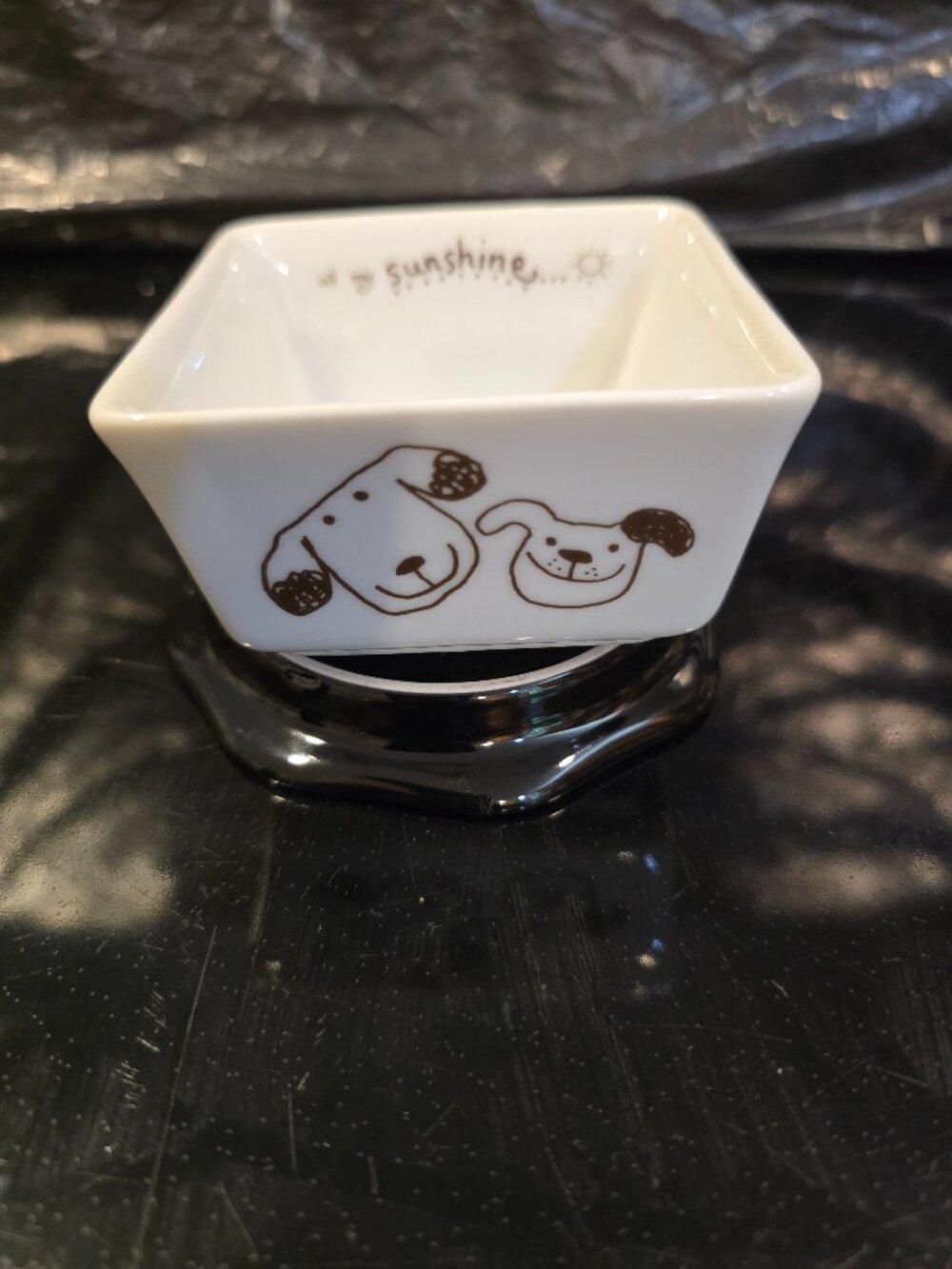 Dog Puppy All My Sunshine Snack Dish Square White Brown Sousaku Japan 3"